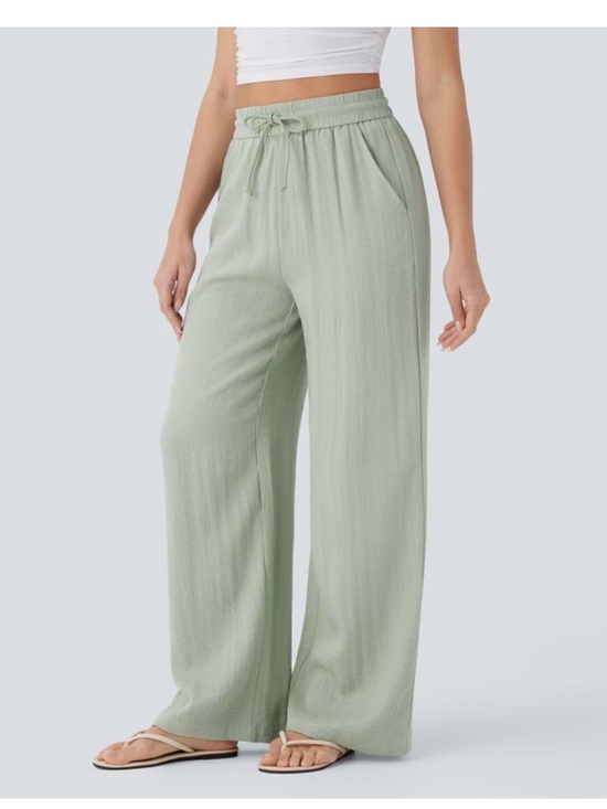 HALARA Pants - HALARA Light Sage Wide-Leg Drawstring Pants